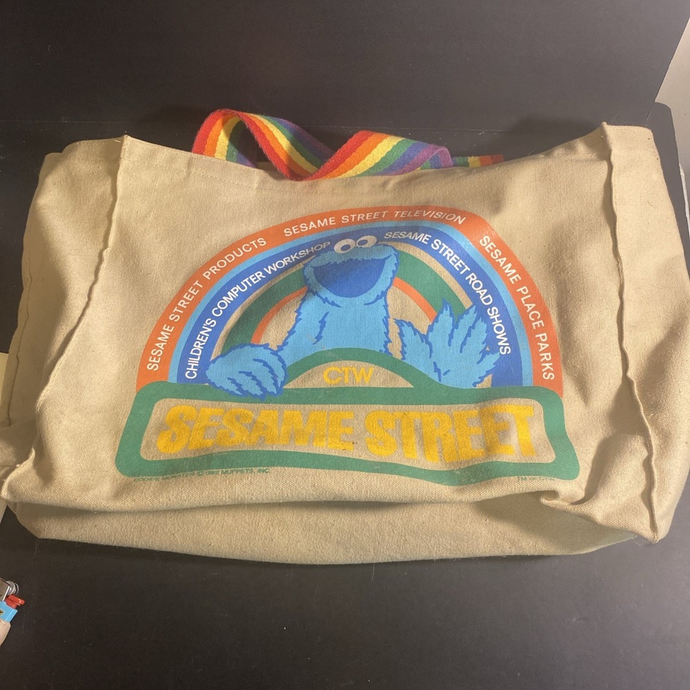 Sesame Street Tote Bag vintage 1982 Cookie Monster duffle shoulder purse
